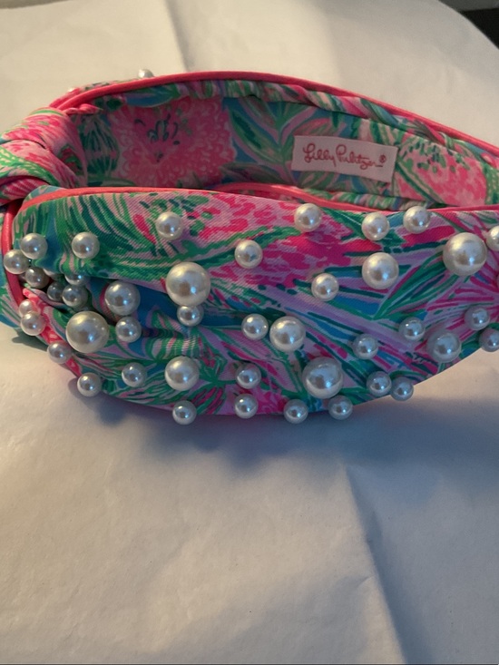 Lilly Pulitzer Knotted Pearl Headband in Pink/Green Floral Print